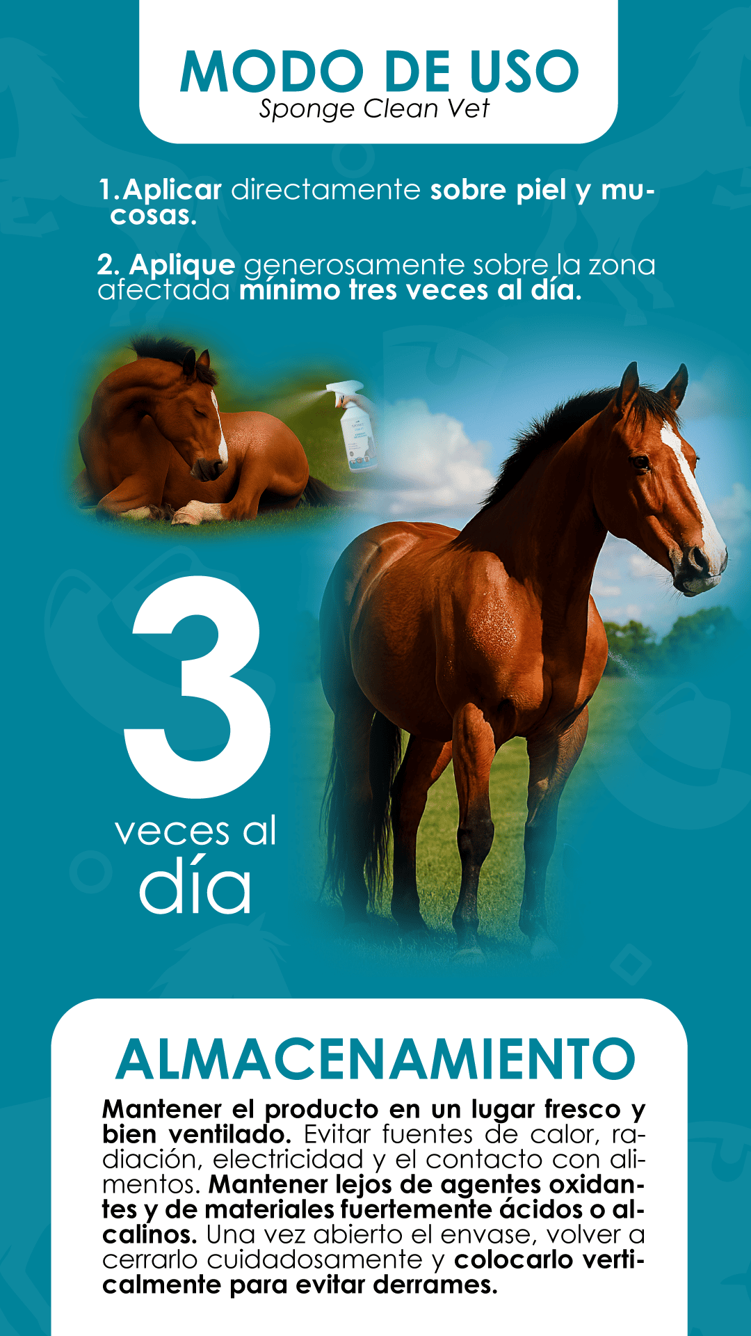 Sponge Clean Vet, Cuidado de heridas, Cicatrizante, Equinos