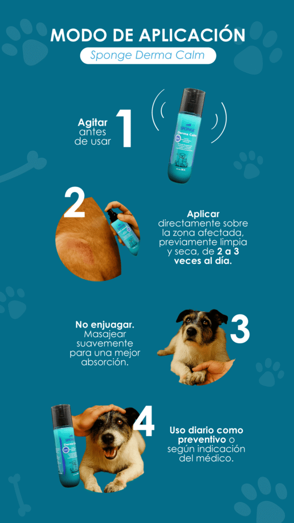 Sponge Derma Calm, Solución dermatológica calmante, Regenerador de la piel, Antiinflamatorio natural, Mascotas