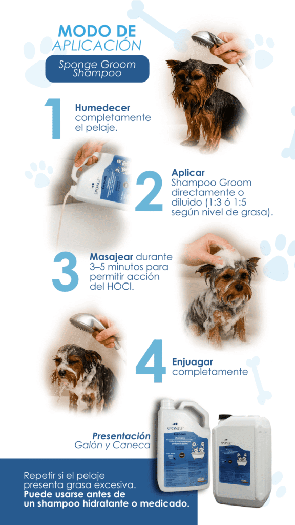 Sponge Groom Shampoo, Desengrasante, Limpieza profunda, Grooming, Mascotas