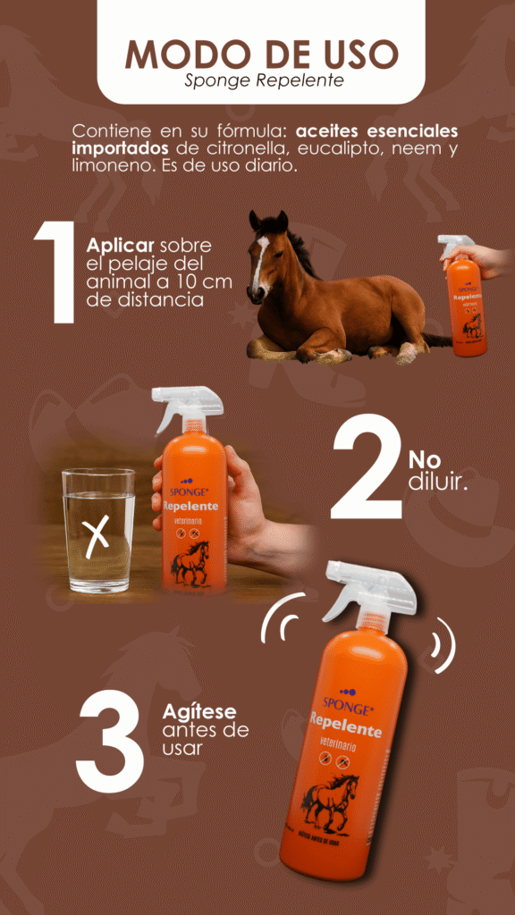 Sponge Repelente, Controla moscas y mosquitos, Aceites naturales, Equinos